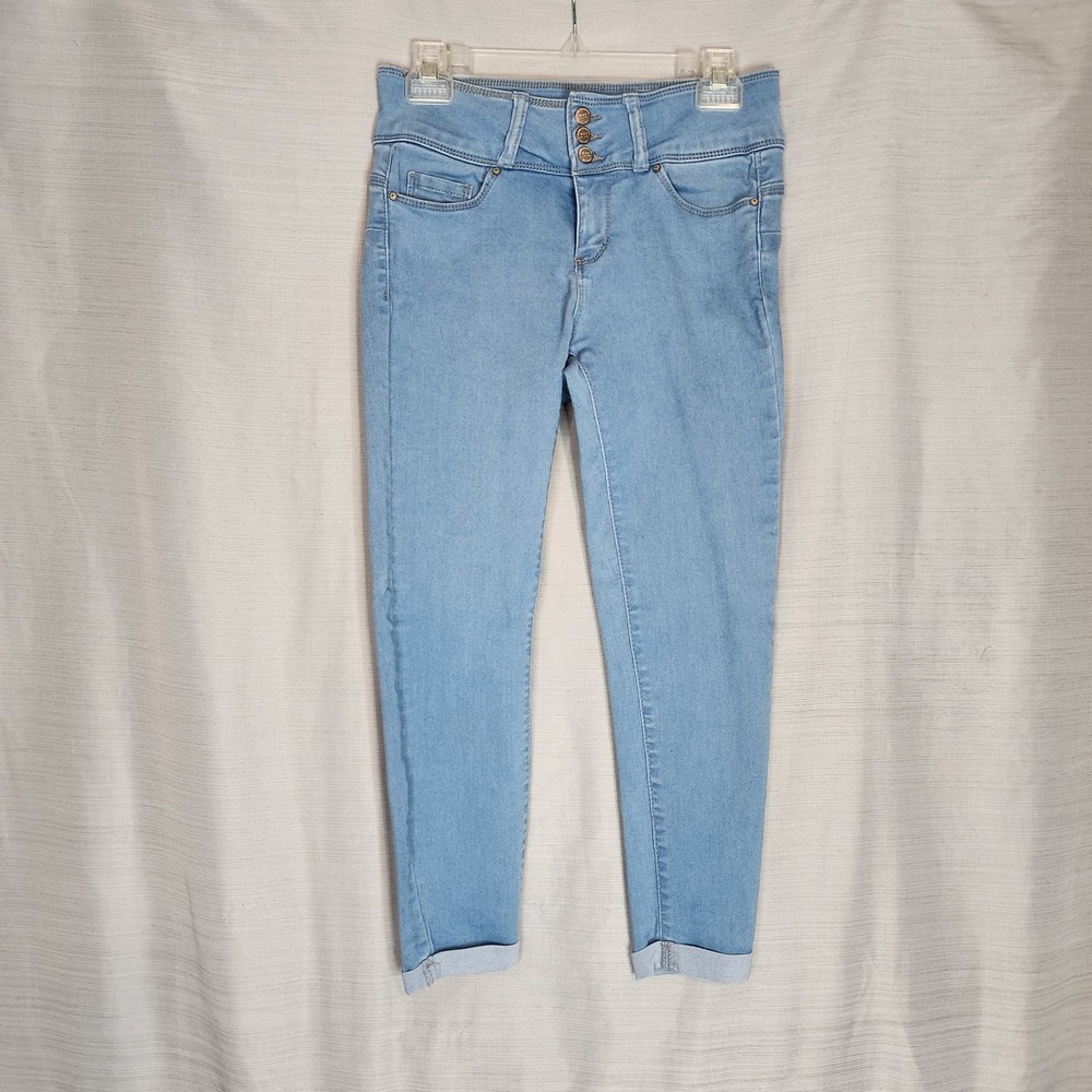 Junior's WAX JEANS Butt I Love You Lifting Blue Jeans Size 9/27 Cuffed Denim EUC